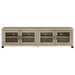 CoasterEveryday Sachin 3-piece 79-inch TV entertainment center in antique pine with shelves and storage compartments.