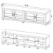 CoasterEveryday Sachin 3-piece antique pine TV entertainment center with storage cabinets and open shelving, 79-inch wide.