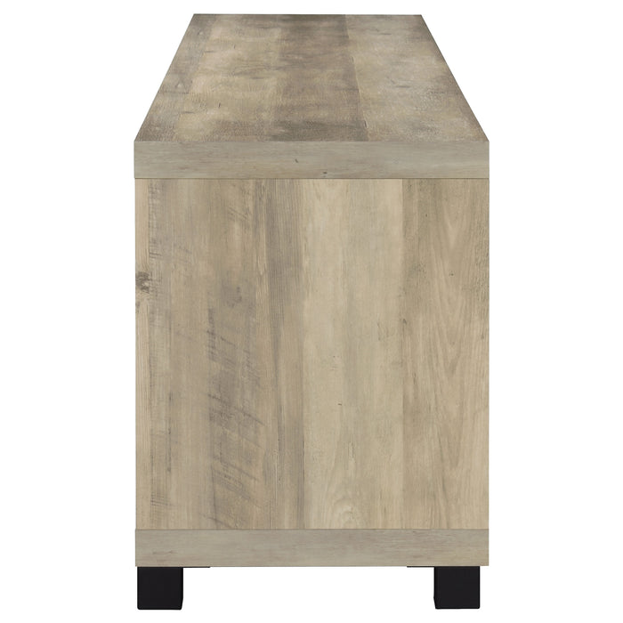 CoasterEssence Sachin 4-door 79-inch TV stand in distressed pine engineered wood