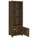 Dark pine 3-piece TV entertainment center by CoasterEveryday featuring open shelves and storage cabinets for living room organization.