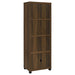 Dark pine CoasterEveryday Sachin 3-piece 79-inch TV entertainment center with open shelving and storage cabinets.