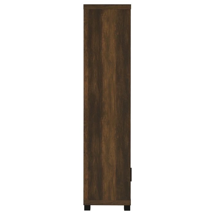Dark pine 3-piece TV entertainment center by CoasterEveryday featuring open shelves and storage cabinets for modern living room.