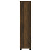 Dark pine 3-piece TV entertainment center by CoasterEveryday featuring open shelves and storage cabinets for modern living room.
