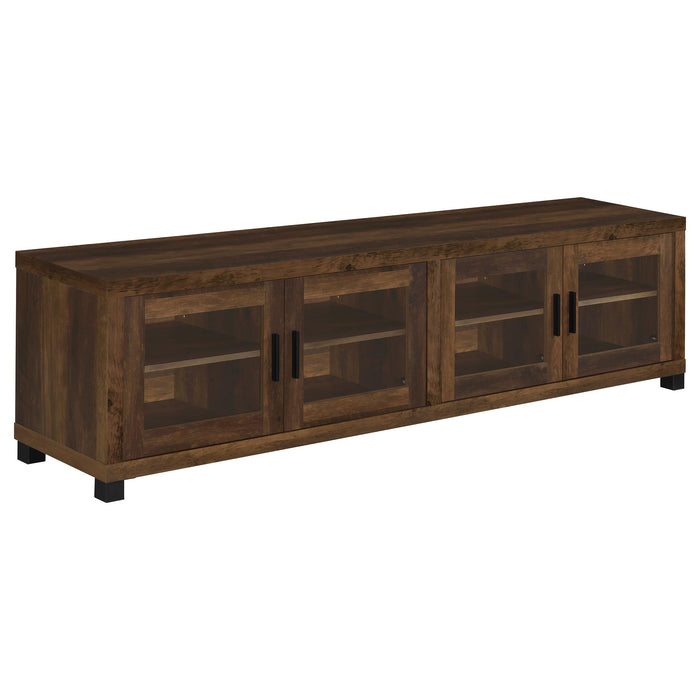 Dark pine CoasterEveryday 3-piece 79-inch TV entertainment center with shelves and cabinets for modern living room decor.