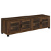 Dark pine CoasterEveryday 3-piece 79-inch TV entertainment center with shelves and cabinets for modern living room decor.