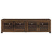 Dark pine 3-piece TV entertainment center by CoasterEveryday featuring shelves and compartments for media storage.