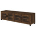 Dark pine 3-piece TV entertainment center by CoasterEveryday featuring shelves and storage for modern living rooms.