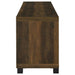 CoasterEveryday Sachin 3-piece 79-inch TV entertainment center in dark pine wood with open shelves and storage cabinets