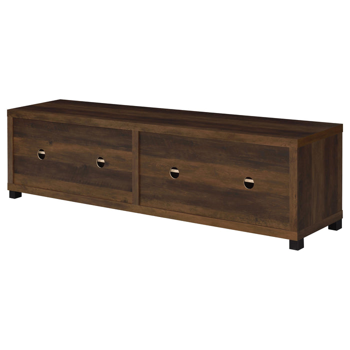 Dark pine 3-piece Sachin TV entertainment center by CoasterEveryday, featuring shelves and storage compartments for modern living rooms.