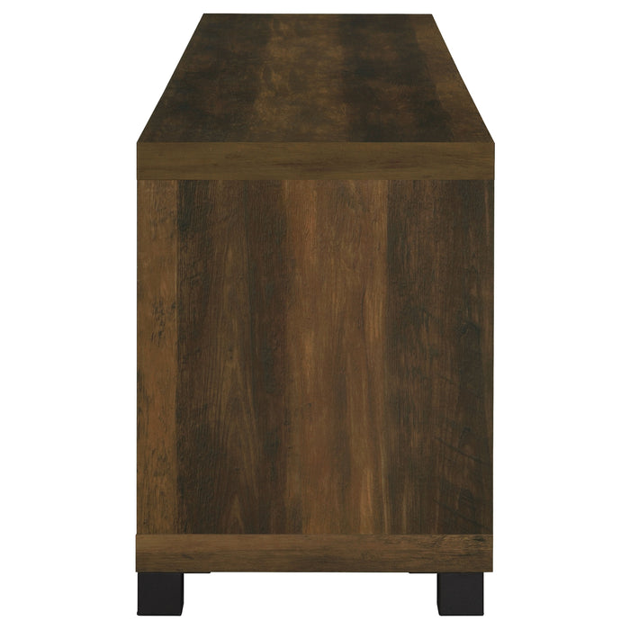 Dark pine Sachin 4-door engineered wood TV stand by CoasterEssence, 79 inches, with ample storage and sleek modern design.