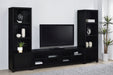 Black Sachin 3-piece entertainment center with 79-inch TV stand and storage shelves, designed by CoasterEveryday.
