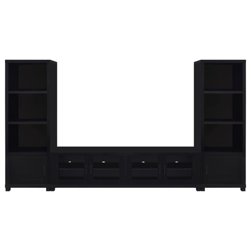 CoasterEveryday Sachin 3-piece black entertainment center with 79-inch TV stand and storage cabinets