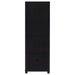 Black CoasterEveryday Sachin 3-piece entertainment center with 79-inch TV stand, featuring open shelves and storage compartments.
