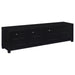 CoasterEveryday Sachin 3-piece black entertainment center with 79-inch TV stand, featuring multiple shelves and storage compartments.