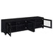 Black 3-piece Sachin entertainment center with 79-inch TV stand from CoasterEveryday, featuring modern shelving and storage compartments.