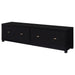 Black 3-piece entertainment center with 79-inch TV stand from CoasterEveryday, featuring open shelves and storage compartments.