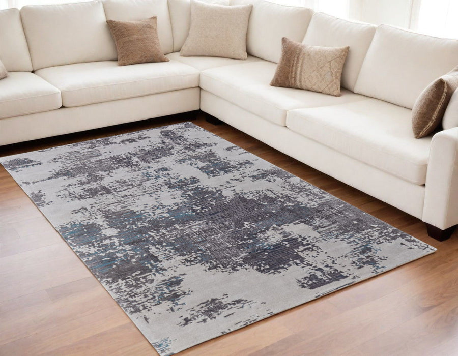 5' x 8' Abstract Hand Tufted Area Rug - Ivory Brown And Blue