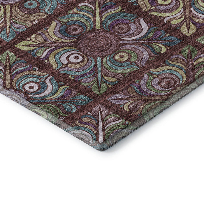 10' X 14' Medallion Washable Area Rug With UV Protection (667709) - Rust / Purple / Teal
