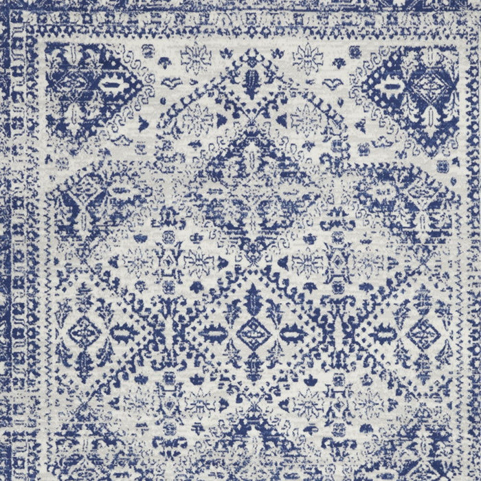 8' X 10' Geometric Distressed Area Rug (551042) - Ivory / Blue
