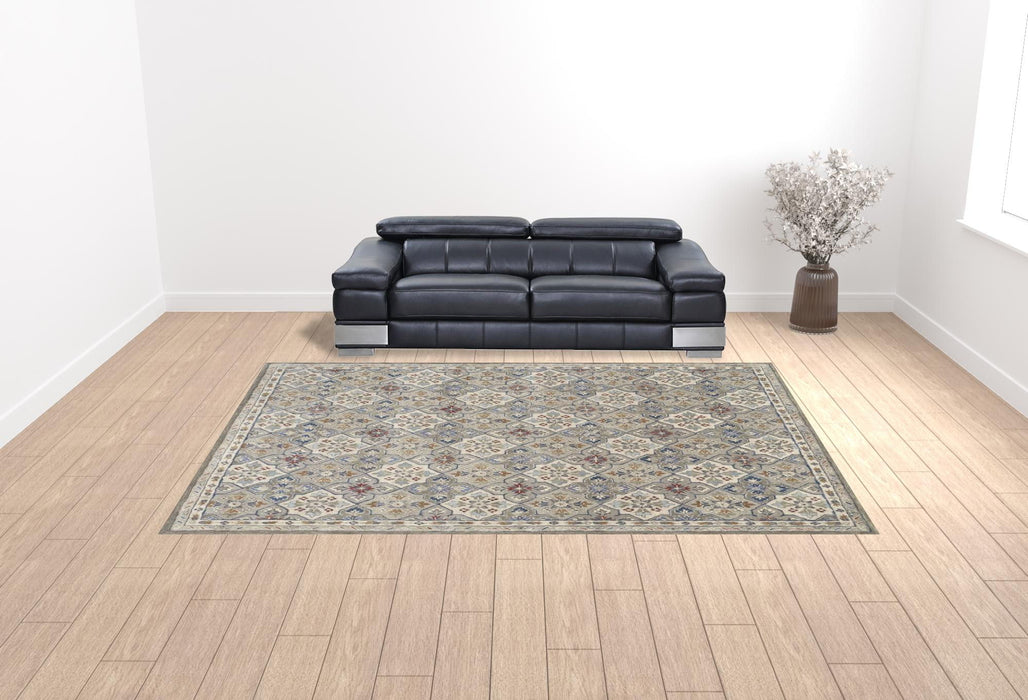 10' x 14' Wool Patchwork Tufted Handmade Stain Resistant Area Rug - Taupe Ivory And Red