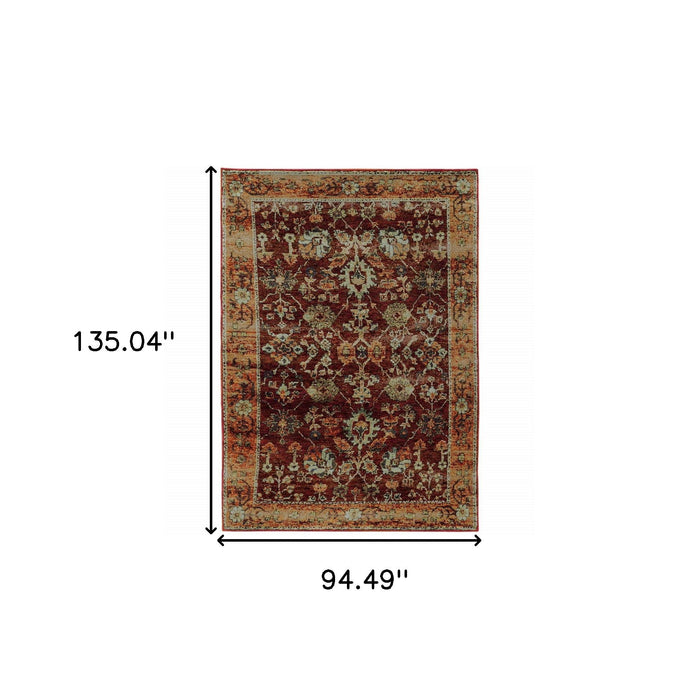 8' x 11' Oriental Power Loom Area Rug - Gold And Red