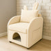 Beige Bunny Ear pet-friendly armchair by Giga with hidden pet house and storage pocket, ideal for bedrooms or living rooms.