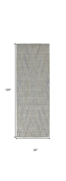 10' Abstract Hand Woven Runner Rug - Gray And Ivory