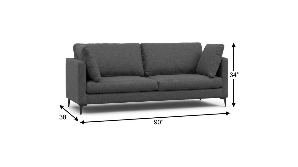 90" Fabric Sofa With Black Legs - Gray