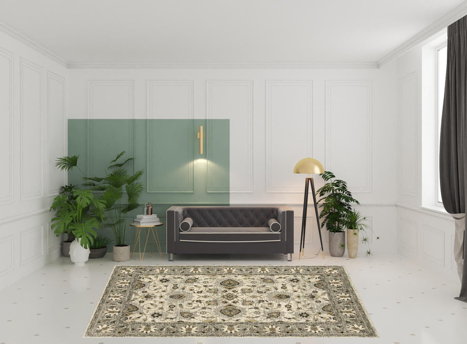 8' x 11' Oriental Power Loom Stain Resistant Area Rug - Beige Gray Brown And Charcoal
