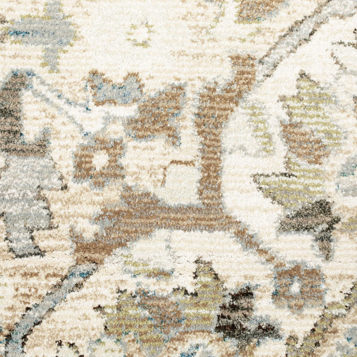 8' Round Oriental Power Loom Area Rug - Beige And Ivory