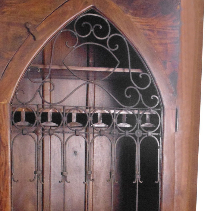 44" Solid Wood And Iron Bar Cabinet With Three Shelves - Dark Brown