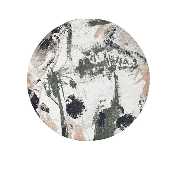 8' Round Abstract Non Skid Area Rug - Gray And Orange