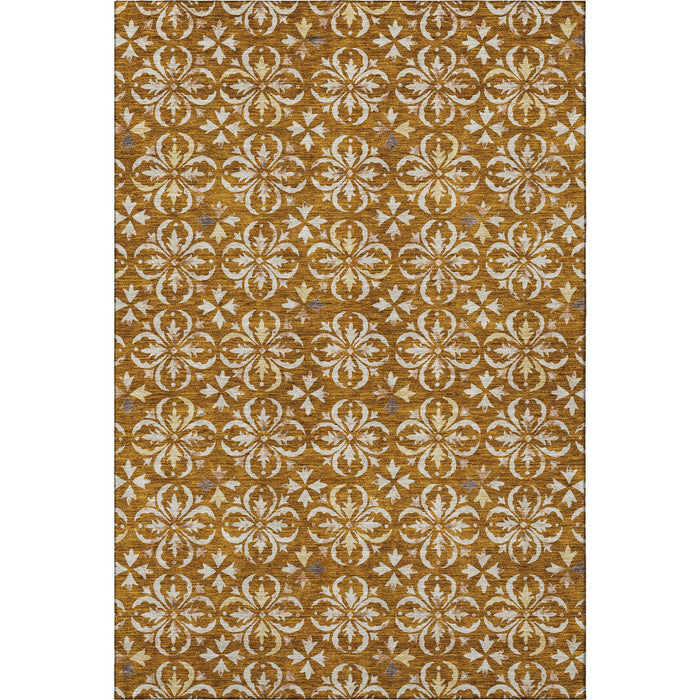 10' X 14' Floral Washable Area Rug With UV Protection (673963) - Rust / Beige