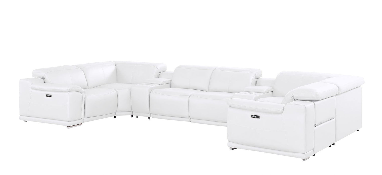 Leather Modular U Shaped Eight Piece Corner Sectional With Console - White