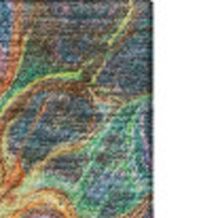 9' X 12' Abstract Washable Area Rug With UV Protection (650937) - Green / Gold / Teal