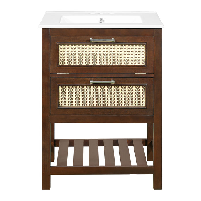 Modern Giga bathroom vanity with integrated sink, featuring a deep drawer and a tip-out drawer in a sleek cabinet design.