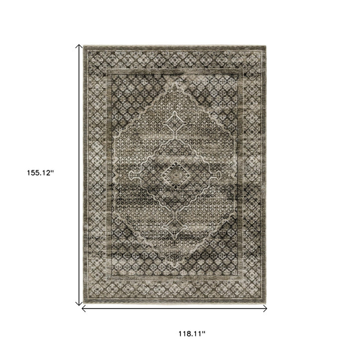 10' X 13' Medallion Area Rug With Fringe - Gray / Beige