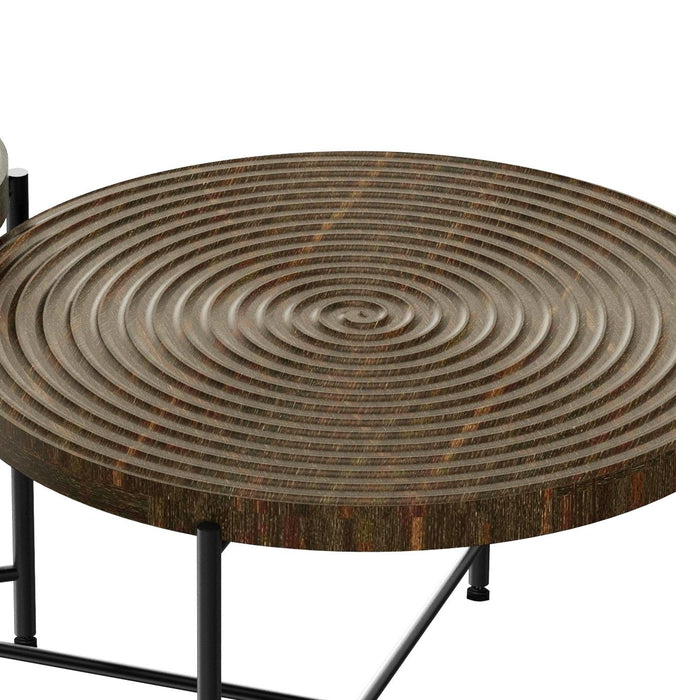 Giga waterproof coffee and end table set with distressed cylindrical design and rustic charm, featuring classic wooden legs, set of 2.