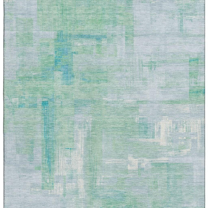 10' X 14' Abstract Washable Area Rug With UV Protection (693102) - Sky Blue / Ivory / Teal