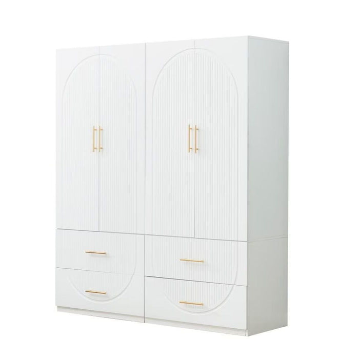 74" Carved Geometric Four Door Four Drawer Combo Dresser - White