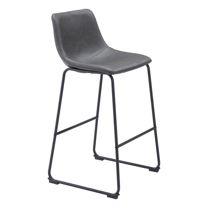 29" Faux Leather And Steel Counter Height Bar Chairs (Set of 2) - Charcoal And Black