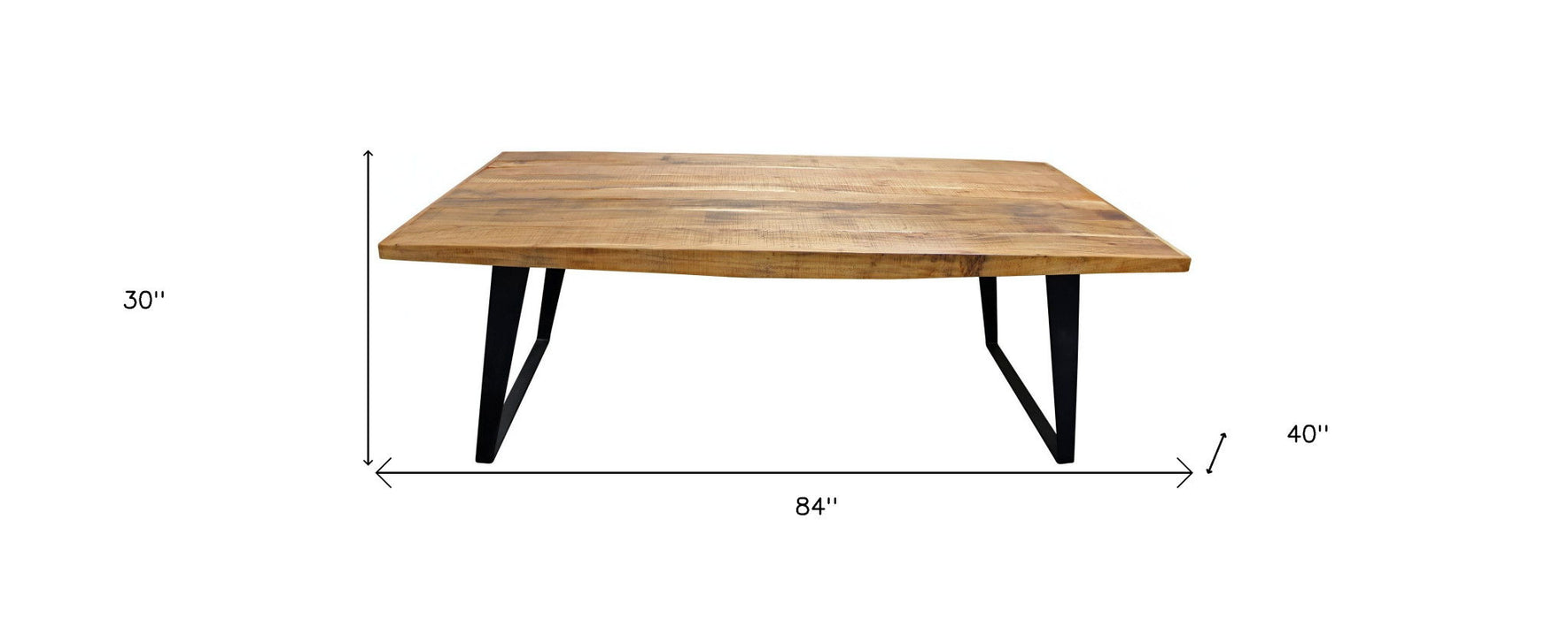 84" Solid Wood And Iron Sled Base Dining Table - Natural