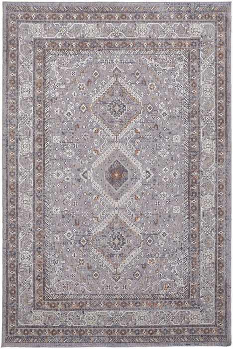 9' x 12' Floral Power Loom Stain Resistant Area Rug - Gray Orange And Ivory