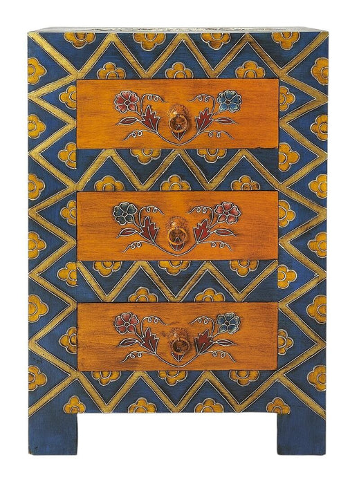 Stylish Hand Painted 3 Drawer Accent Cabinet - Teal Blue