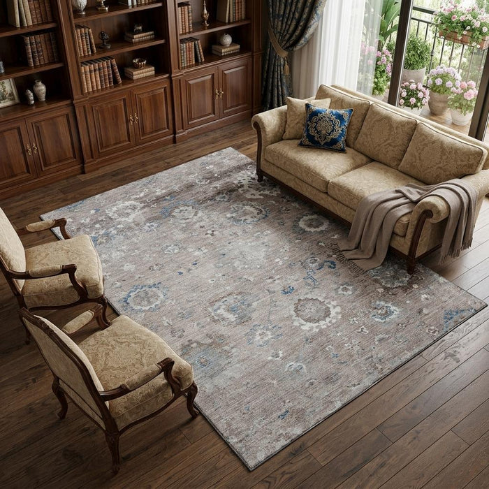 10' X 14' Oriental Washable Area Rug With UV Protection (693288) - Taupe / Blue / Beige