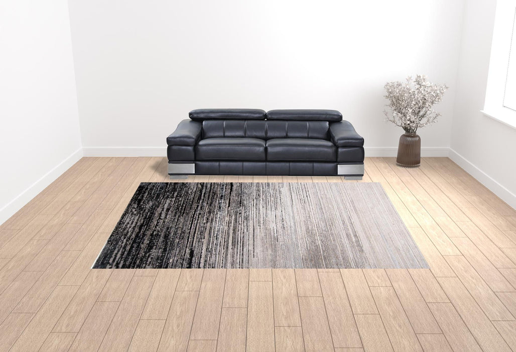 10' x 13' Gray Abstract Stain Resistant Area Rug - Black And Dark