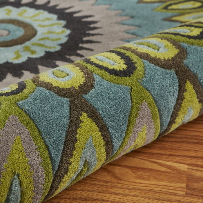 8' Round Peacock Feather Area Rug - Green