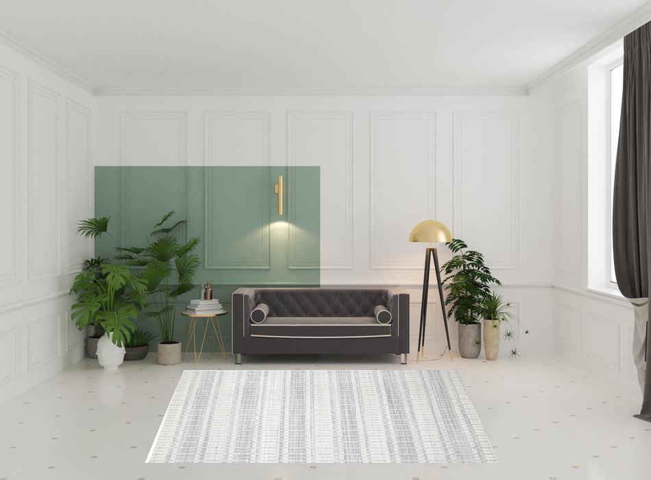 7' x 9' Striped Hand Woven Area Rug - Ivory And Blue