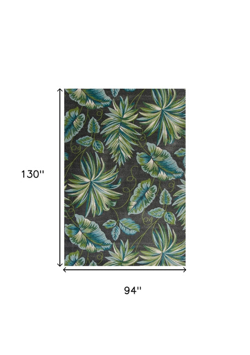 8' x 11' Machine Woven Oversized Tropical Leaves Indoor Area Rug - Gray Teal