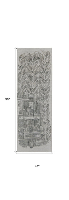 8' Abstract Hand Woven Runner Rug - Green Blue And Ivory